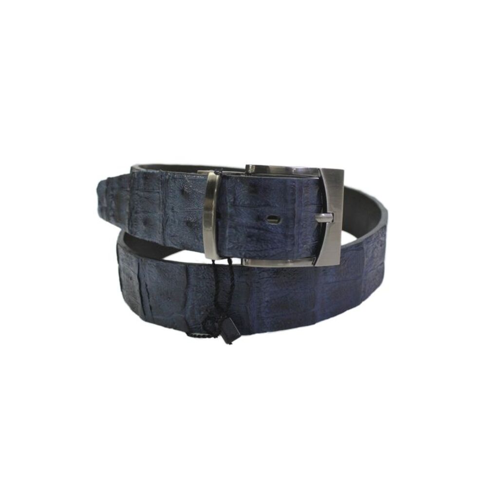 Bernini Mens Genuine American Alligator Silver Tone Buckle Belt Blue Size 36